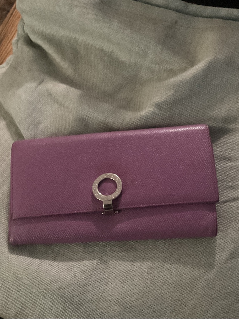 Purple Leather Continental Wallet with Silver Ring Closure